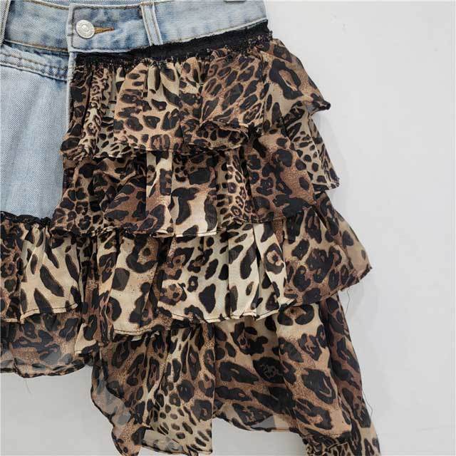 Chiffon Patchwork Denim Irregular Skirt