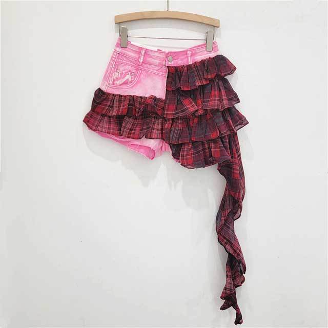 Chiffon Patchwork Denim Irregular Skirt