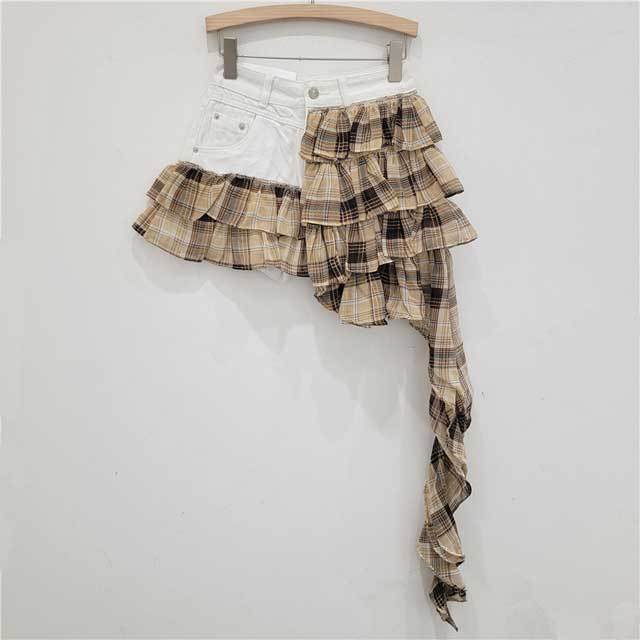 Chiffon Patchwork Denim Irregular Skirt