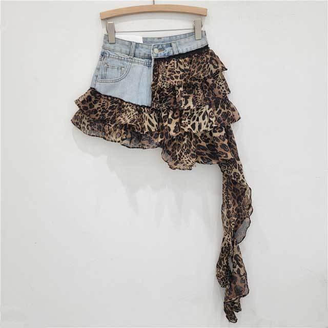 Chiffon Patchwork Denim Irregular Skirt