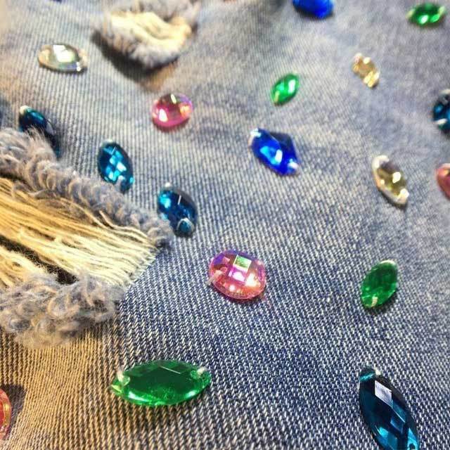 Beaded Crystal Ripped High Waist Denim Shorts