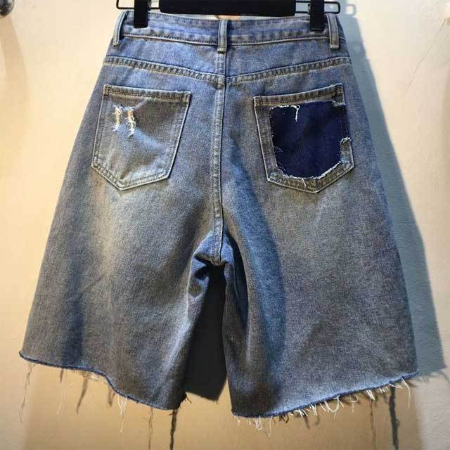 Beaded Crystal Ripped High Waist Denim Shorts