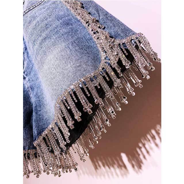 Rhinestones High Waist Denim Shorts