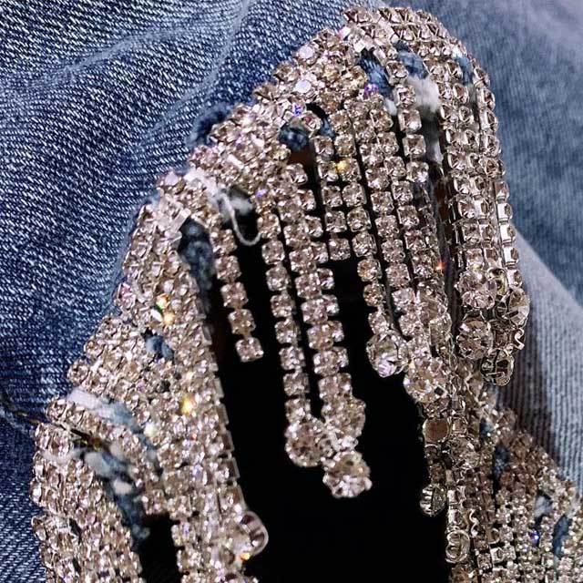 Rhinestones High Waist Denim Shorts
