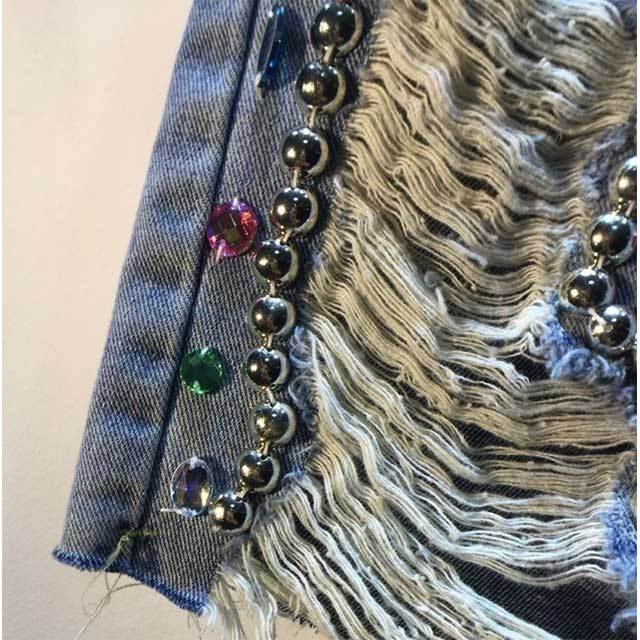 Beaded Crystal Ripped High Waist Denim Shorts