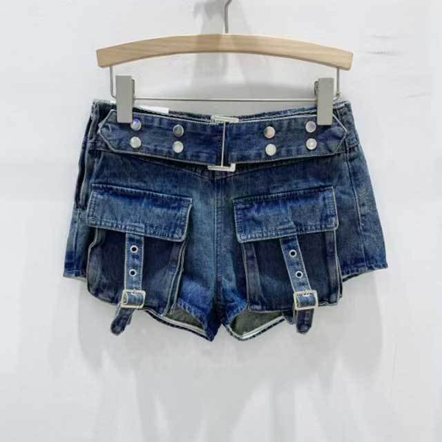 Vintage High Waist Denim Cargo Shorts