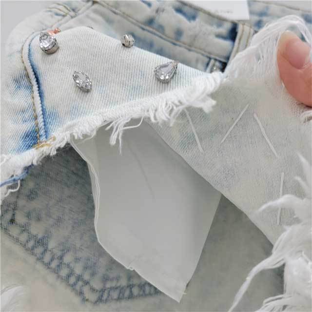 Rhinestones Beaded Denim Shorts