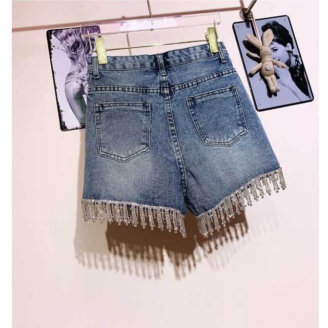 Rhinestones High Waist Denim Shorts