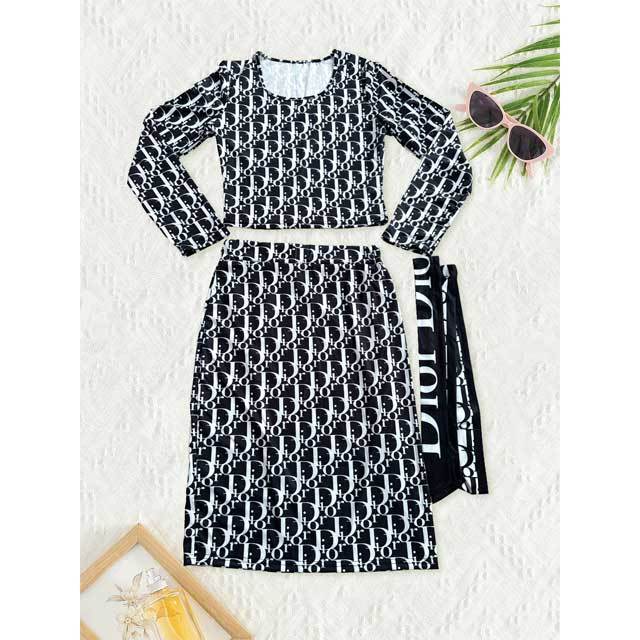Printed Bodycon Belted Skirt Set