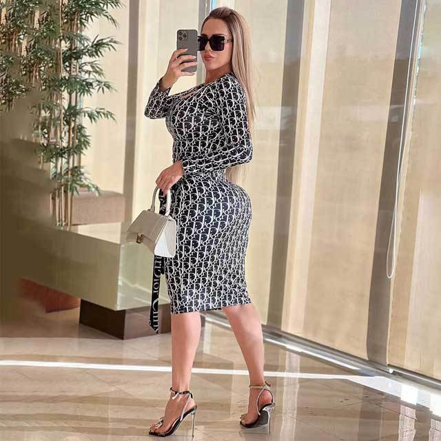 Printed Bodycon Belted Skirt Set
