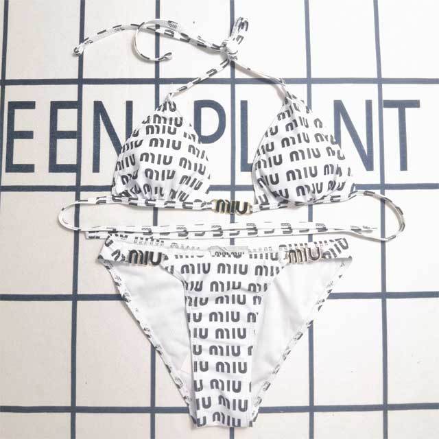 Metal Logo Printed Strappy Bikini Set