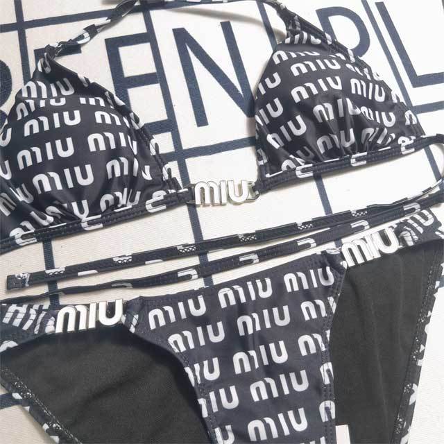 Metal Logo Printed Strappy Bikini Set
