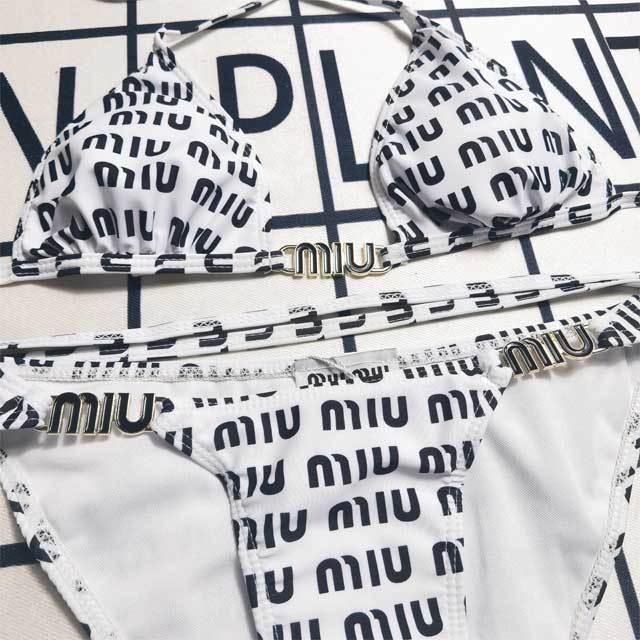 Metal Logo Printed Strappy Bikini Set