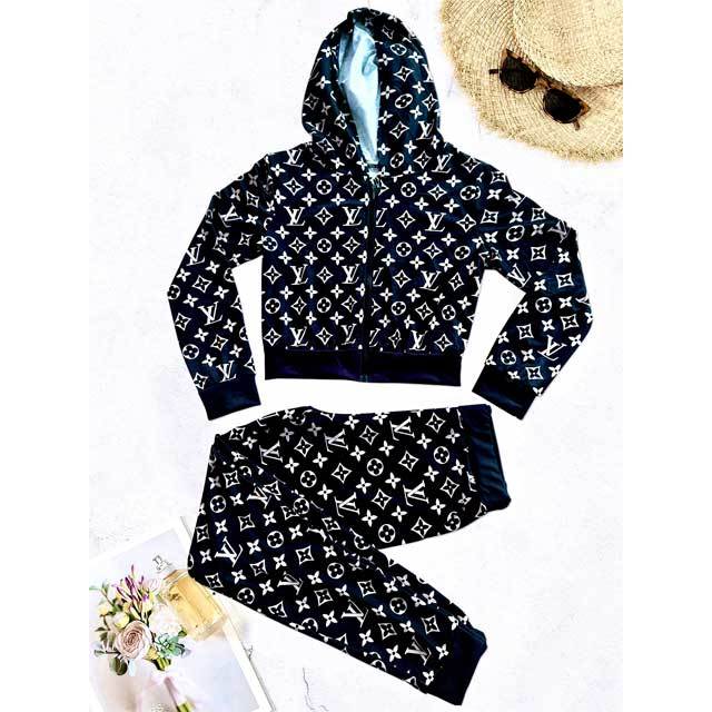 Printed Zipper Hooded Top Fall Tracksuit Set