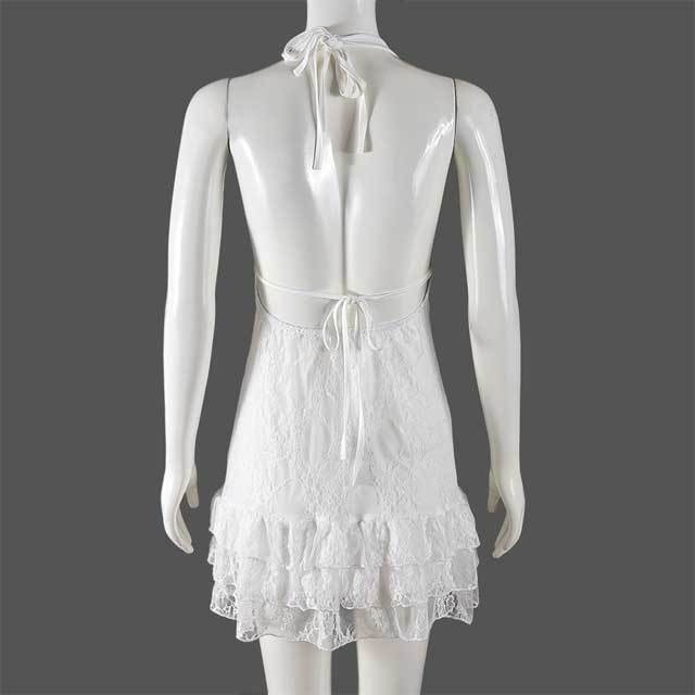 Lace Halter Hollow Out Tiered Dress