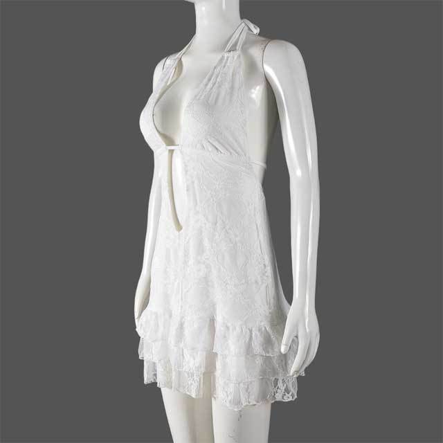 Lace Halter Hollow Out Tiered Dress