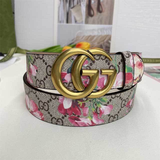 Metal Logo Floral Print Leather Men's Belt