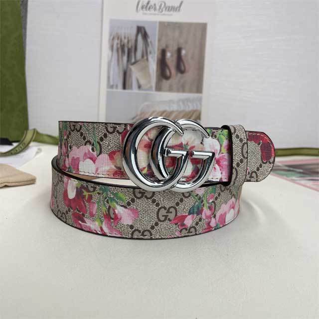 Metal Logo Floral Print Leather Men's Belt