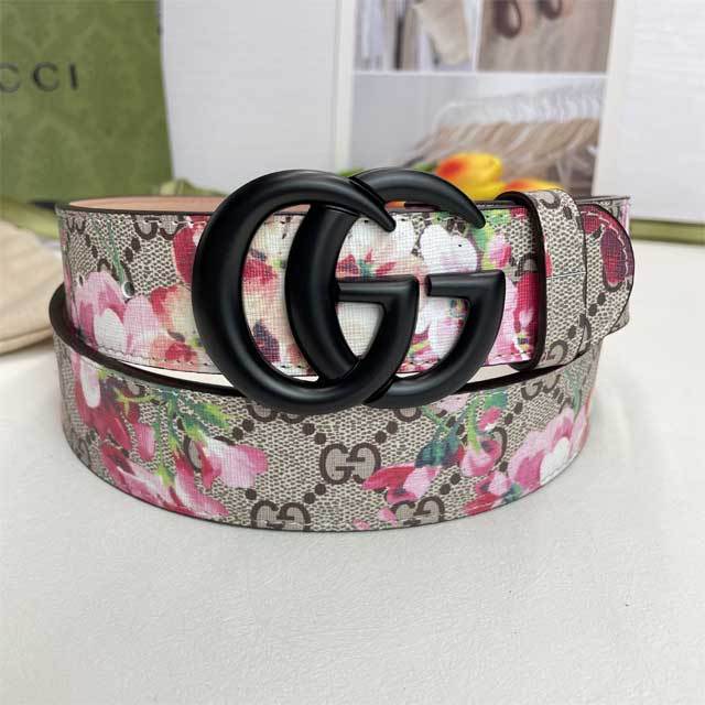 Metal Logo Floral Print Leather Men's Belt
