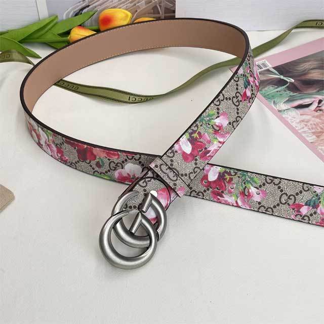 Metal Logo Floral Print Leather Men's Belt