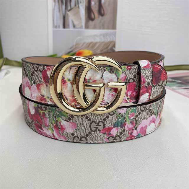 Metal Logo Floral Print Leather Men's Belt