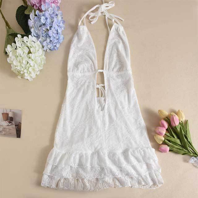 Lace Halter Hollow Out Tiered Dress