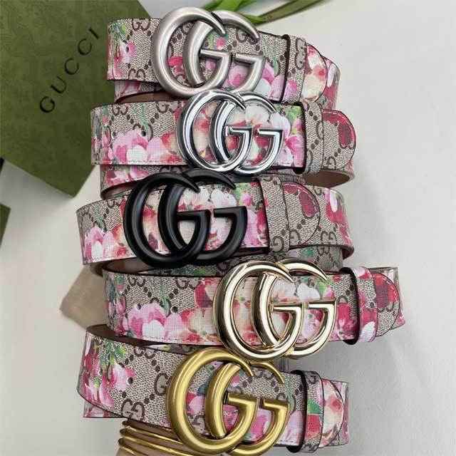Metal Logo Floral Print Leather Men's Belt