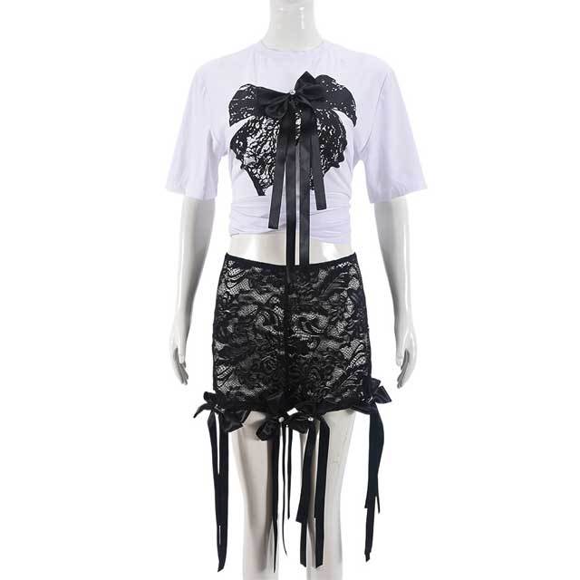 Bowknot Top Lace Short Set