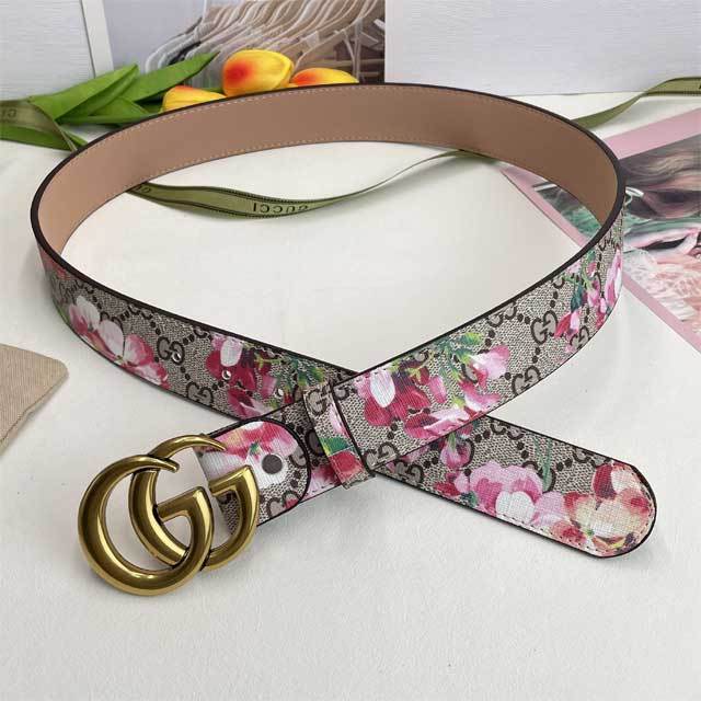 Metal Logo Floral Print Leather Men's Belt