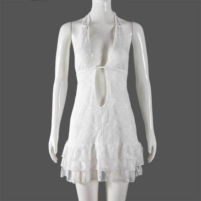 Lace Halter Hollow Out Tiered Dress