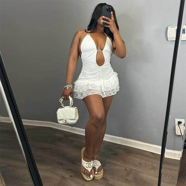Lace Halter Hollow Out Tiered Dress