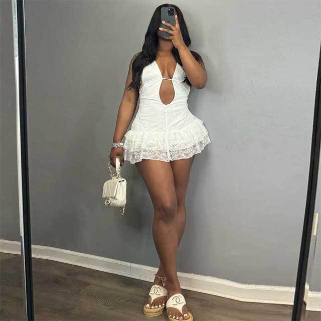 Lace Halter Hollow Out Tiered Dress