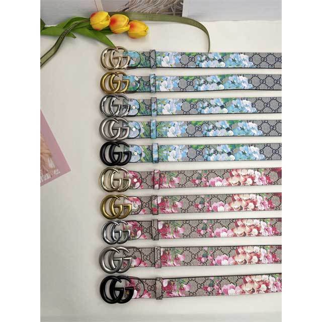 Metal Logo Floral Print Leather Men's Belt