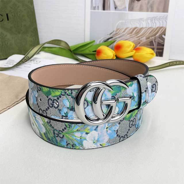 Metal Logo Floral Print Leather Men's Belt
