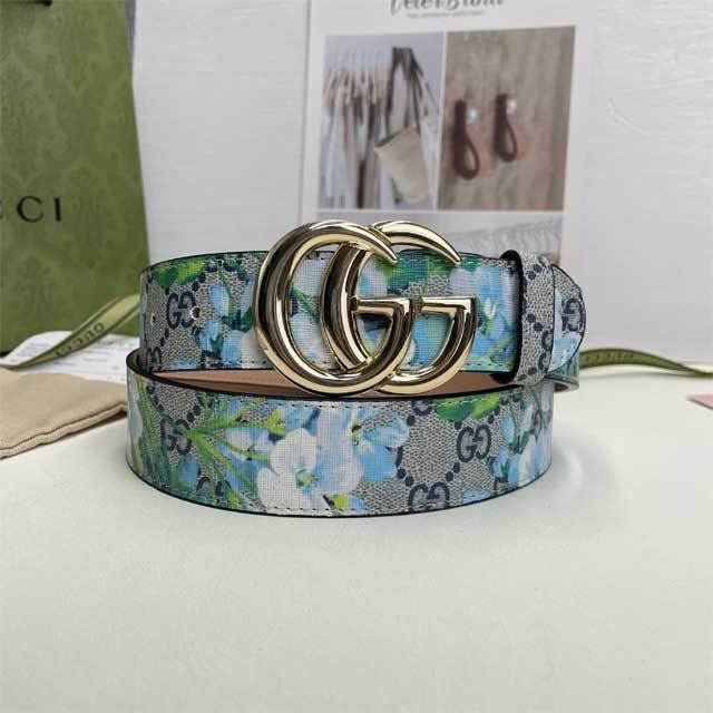 Metal Logo Floral Print Leather Men's Belt