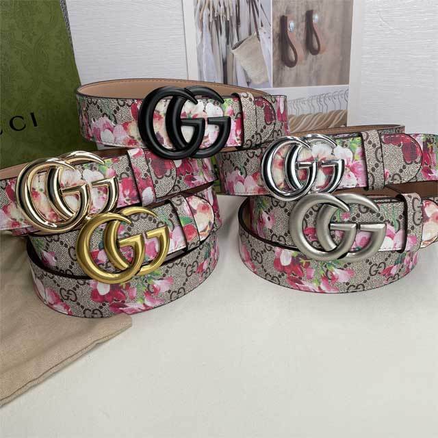 Metal Logo Floral Print Leather Men's Belt