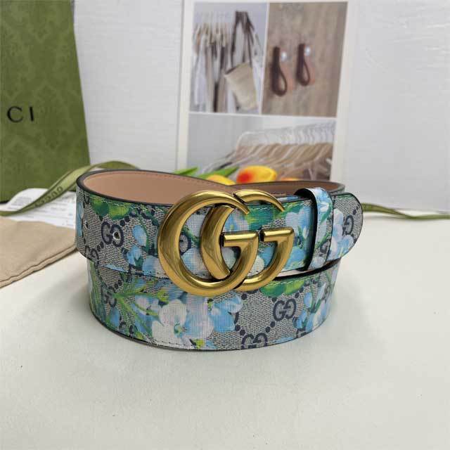 Metal Logo Floral Print Leather Men's Belt