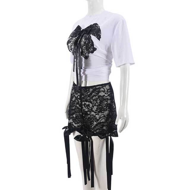Bowknot Top Lace Short Set