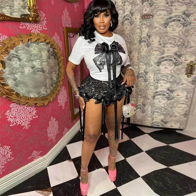 Bowknot Top Lace Short Set