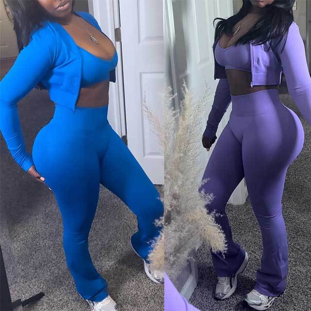Tight-fitting Seamless Yoga Pant Suit 3 Pieces