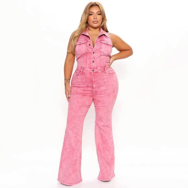 Denim Halter Cargo Jumpsuit
