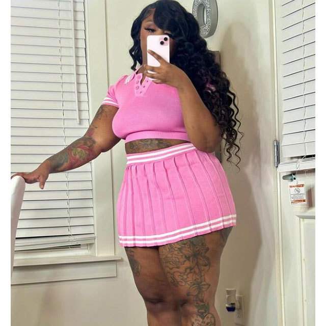 Knit Pleated Mini Skirt Set