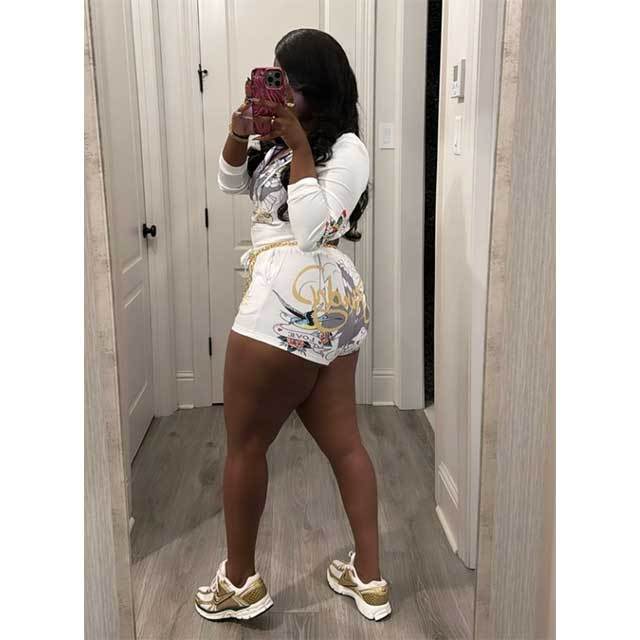 Printed Zipper Short Tracksuit Set