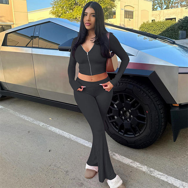 Basic Zipper Jacket Top Jogging Pants Set