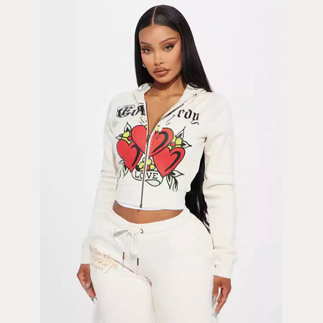 Hearts Zip Front Hoodie Jogging Suit
