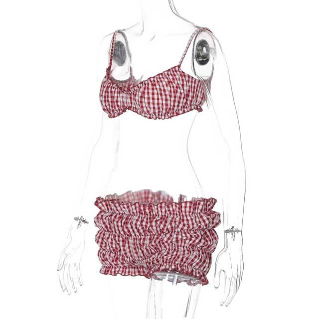 Plaid Print Ruched Short Set