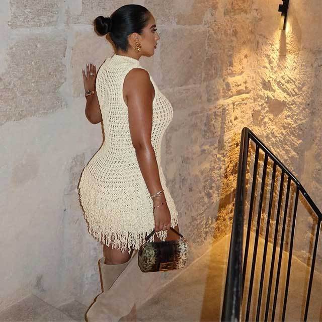 Knit Sleeveless Tassel Dress