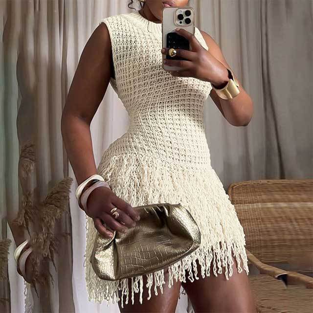 Knit Sleeveless Tassel Dress