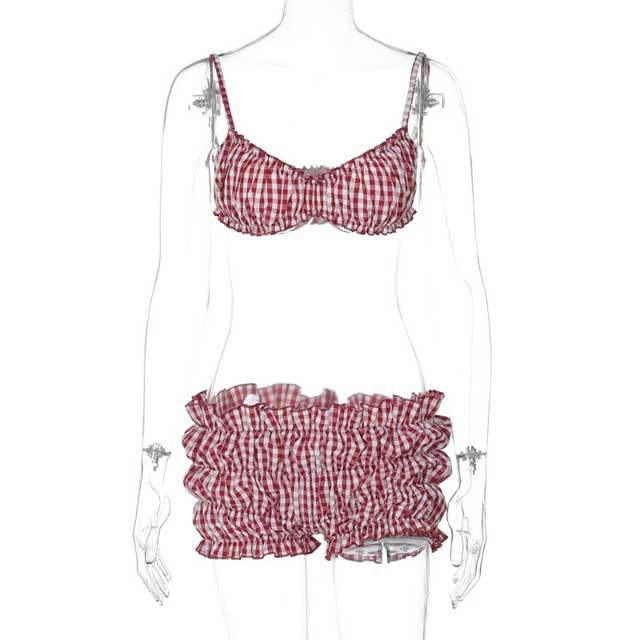 Plaid Print Ruched Short Set