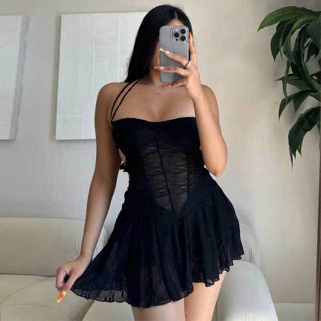 See Through Strappy Backless Dress
